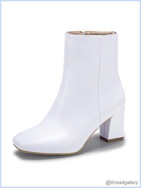 Square Toe Ankle Boots Low Block Heel Side Zipper Booties
